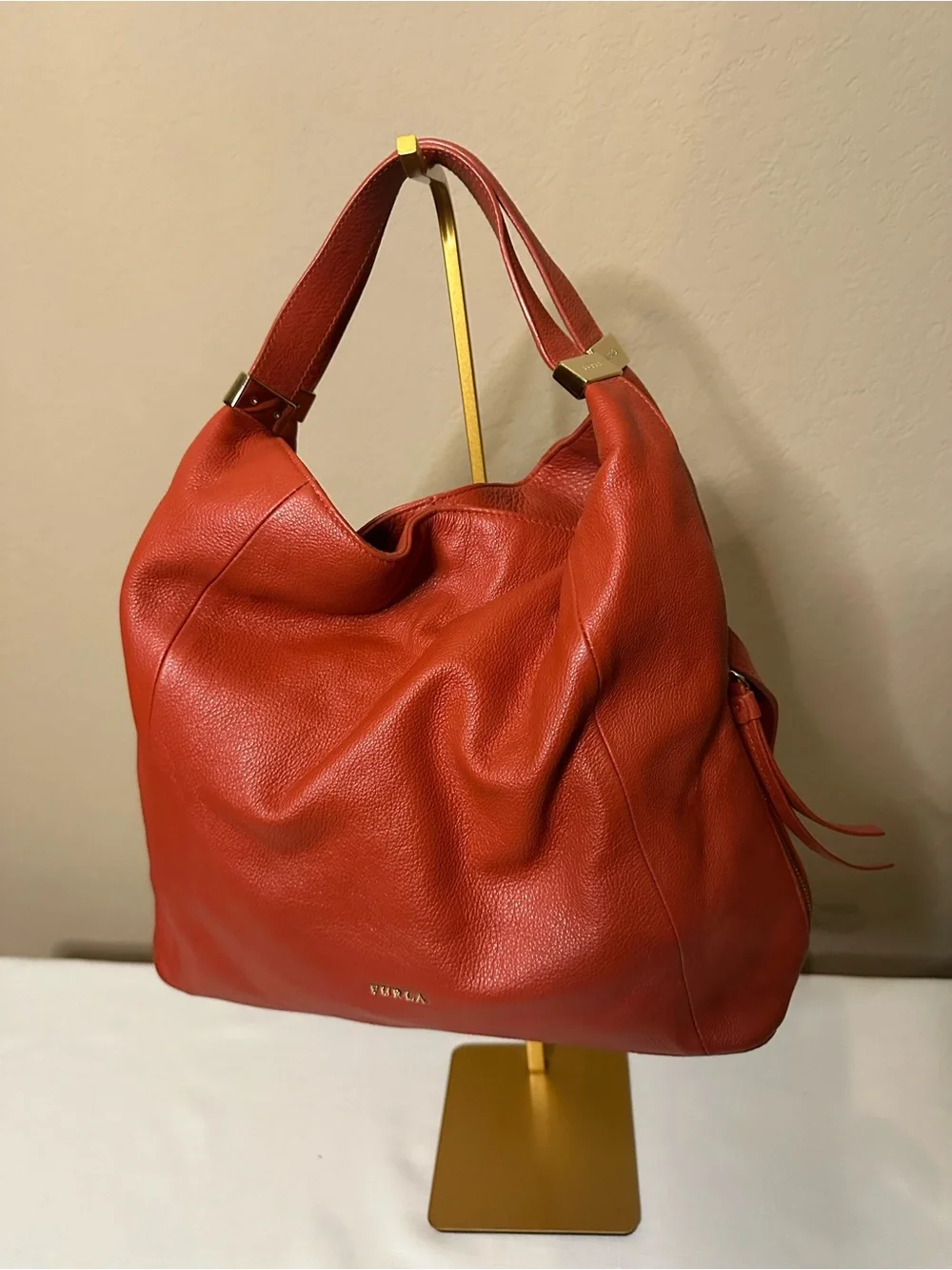 Furla Red Leather Hobo Shoulder Bag